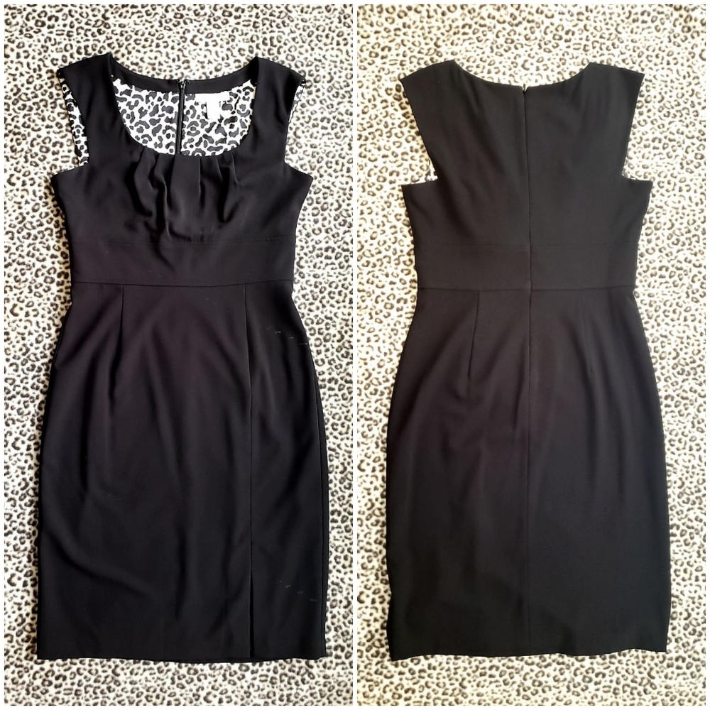 WHBM Solid Black Pleated Crepe Tank Midi Sheath Dress, Size 8, GUC
